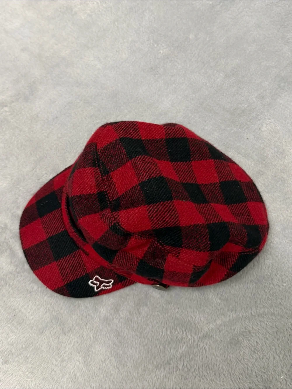Y2K Fox Racing Buffalo Plaid Cadet Hat Cap Red Black Wool Blend L/XL